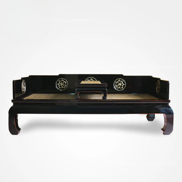 

Old elm Chinese Arhat bed antique black lacquer solid wood rattan mat neoclassical living room sofa bed chaise longue