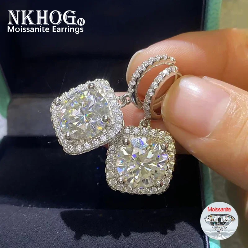 

NKHOG 5CT Moissanite Earrings 925 Sterling Silver Square Diamond VVS1 Drop Earrings Women Wedding Gifts Fine Jewelry Tested Pass