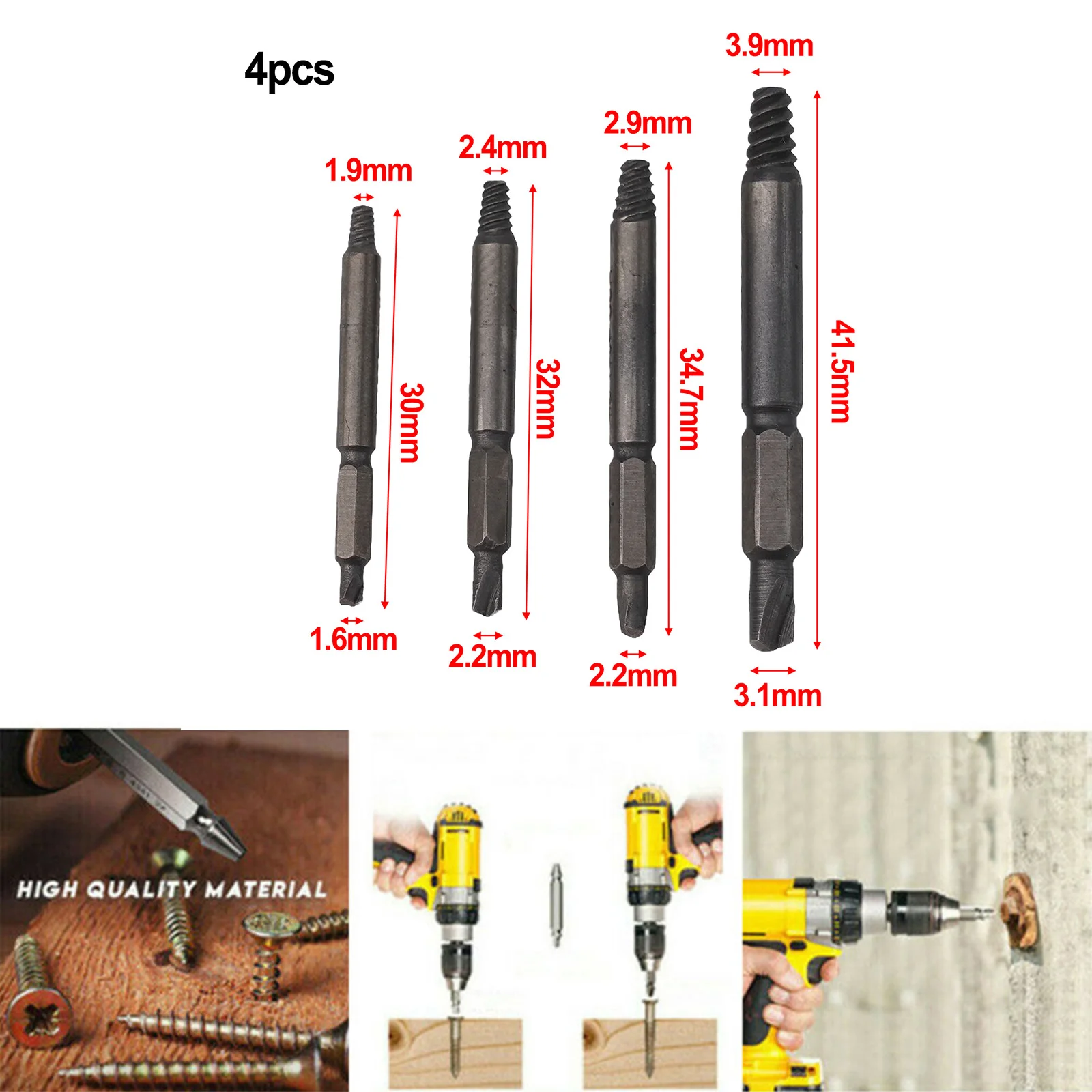 4 Stück Mini-Schraube einfach heraus Premium-Extraktor gebrochen beschädigt Bolzen entferner Bohrer Holz bohrer Holz bearbeitung liefert Elektro werkzeug