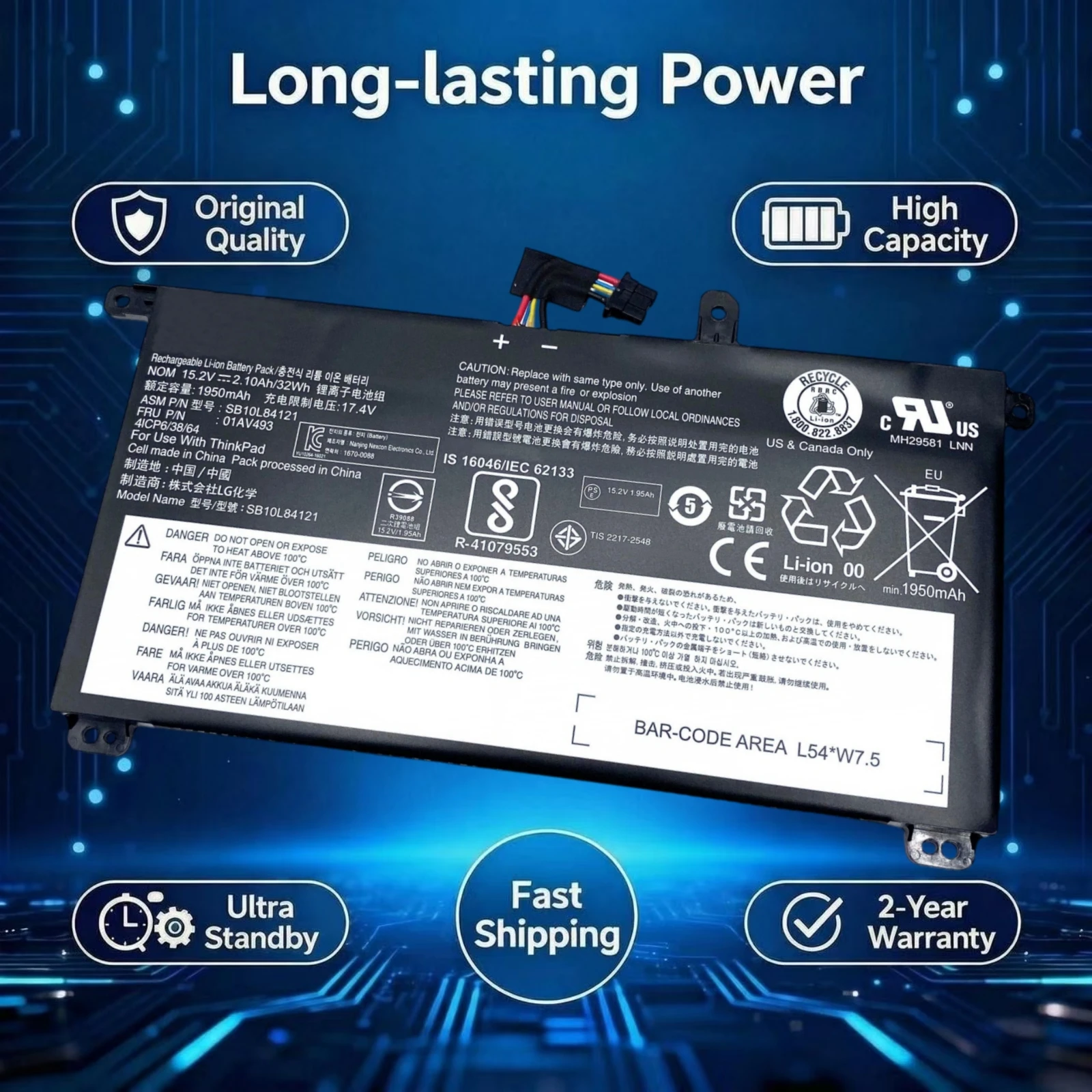 Original 01AV493 Laptop Battery For Lenovo Thinkpad T570 T580 P51S P52S Series SB10L84121 00UR891 00UR892 SB10L84122 SB10L84123