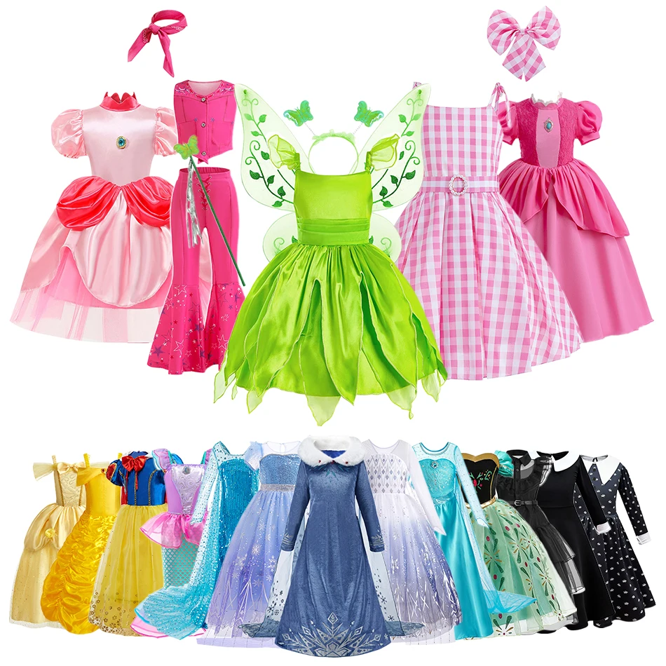 Baby Wednesday Barbi Peach Dress Girls Cosplay Elegant Costume Kids Princess Party Disguise Ariel Mermaid Performance Clothes