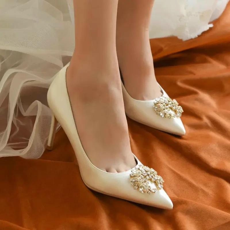 2024 New Style High-grade French High Heels Fashion Rhinestone White Wedding Shoes Bridal Shoes