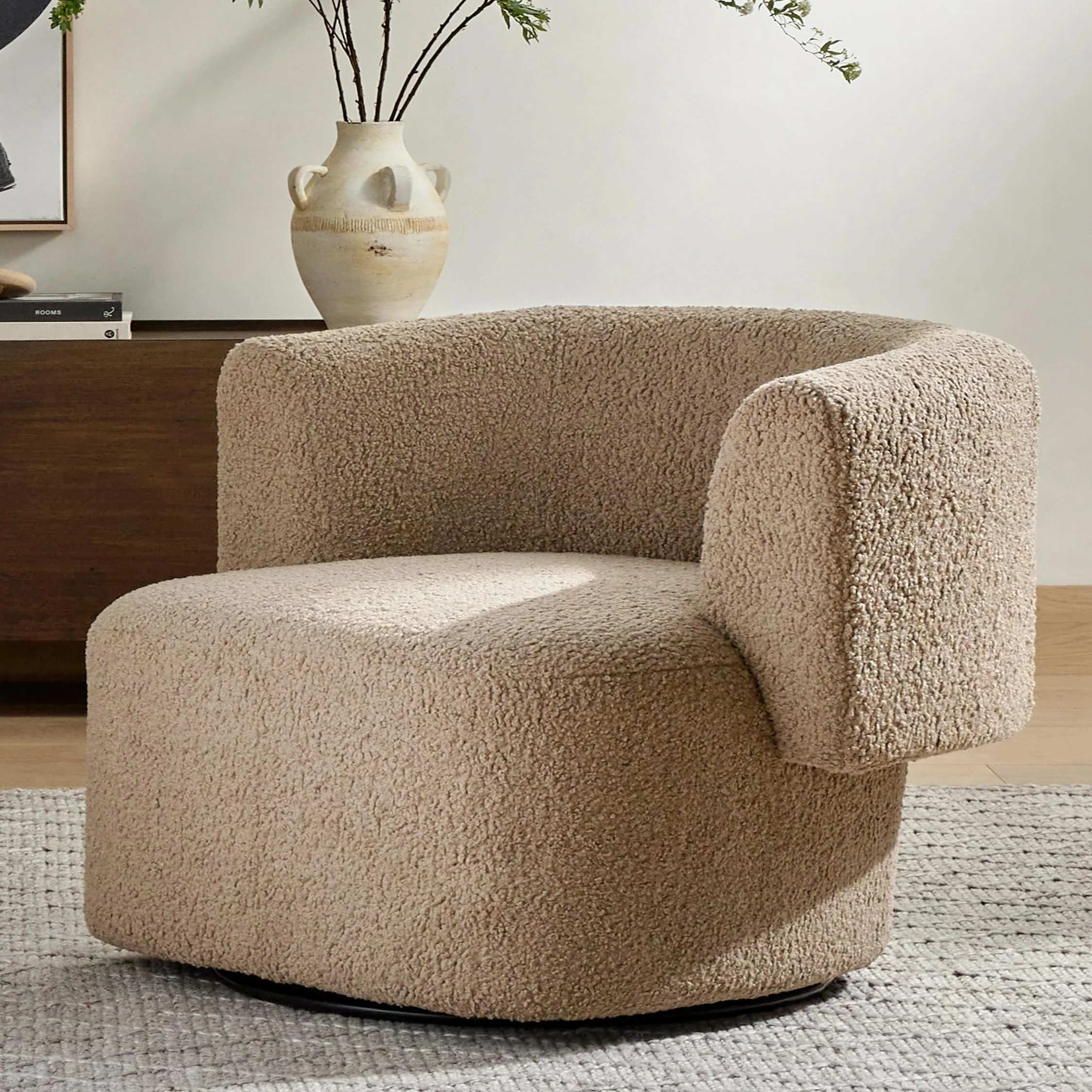 ^Modern Chesterfield Single Round Sofa Rotating Base Swivel Chair for Living Room Fabric One Seat Villa Application