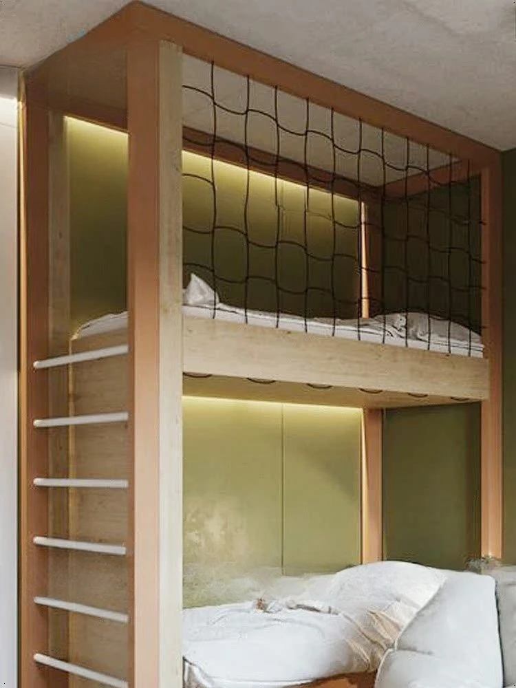 Camas superiores e inferiores simples y modernas, literas, malla de cuerda de escalera be ds