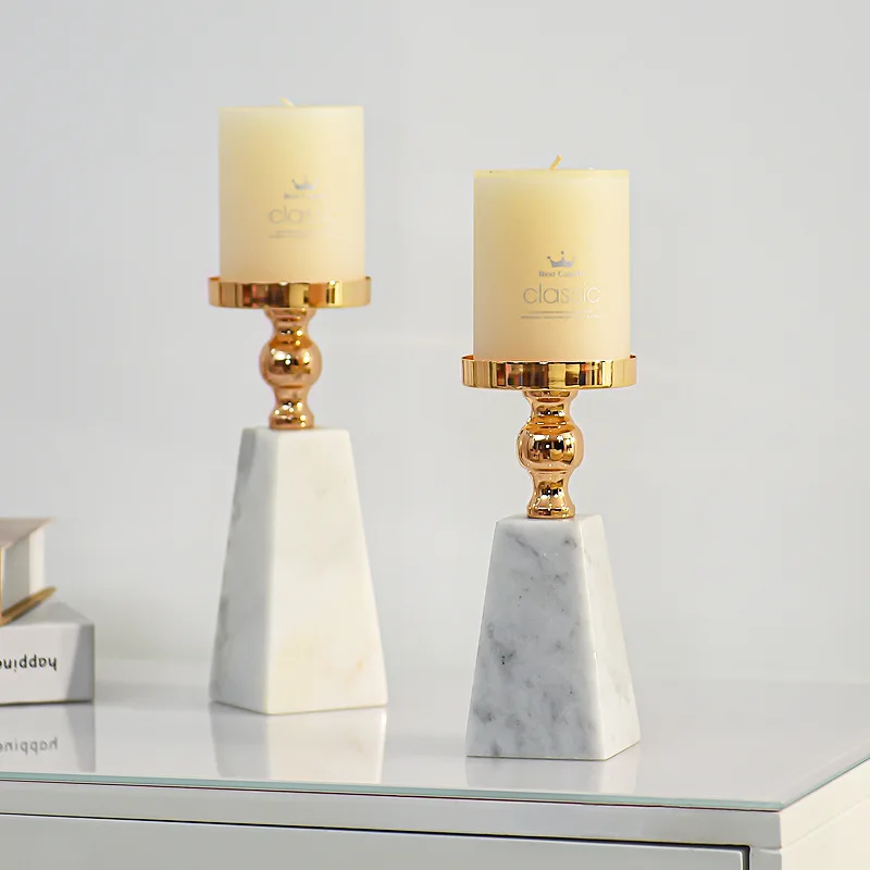

Natural Marble Golden Metal Candle Holders Church Wedding Centerpieces Candlestick Wedding Party Christmas Bar Home Decoration