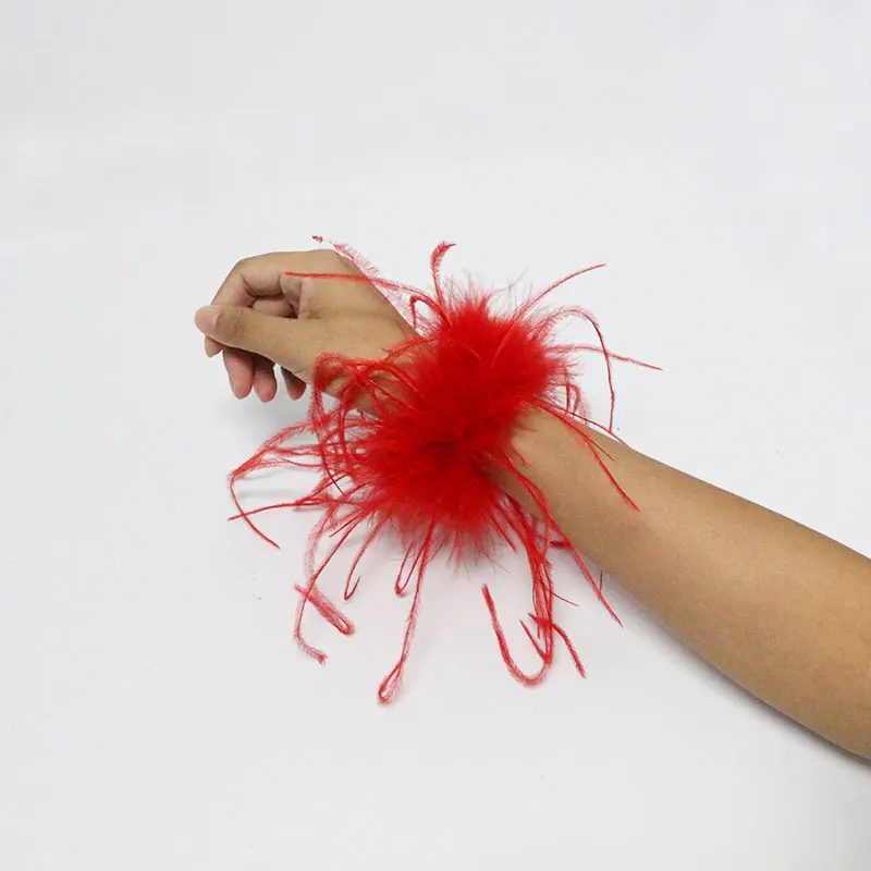 Real Fur Ostrich Feather Cuffs Bracelets For Women Solid Color Fur Sleeve Cuff Bangle Hair Accessories Anklet Bracelet Fur Cuffs