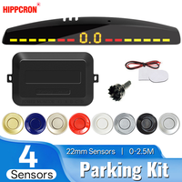 Hippcron 12V 22mm Car Parking Sensor Kit Universal 4 Sensors LED Buzzer Reverse Backup Radar Sound Alert Indicator Probe System