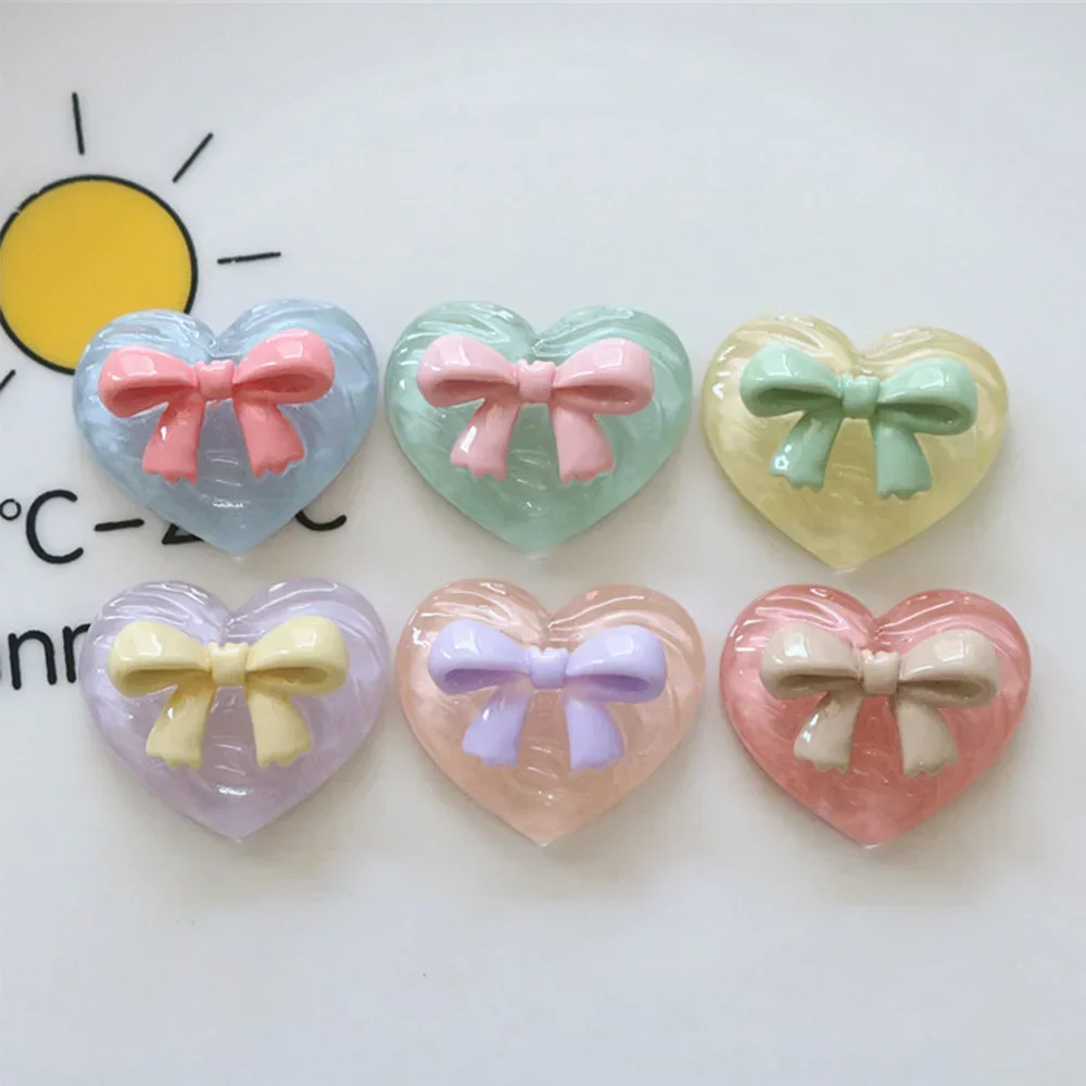 10PCS Kawaii Bowknot Love Heart Flatback Resin Cabochons For Hairpin Scrapbooking DIY Jewelry Craft Decoration Accessories