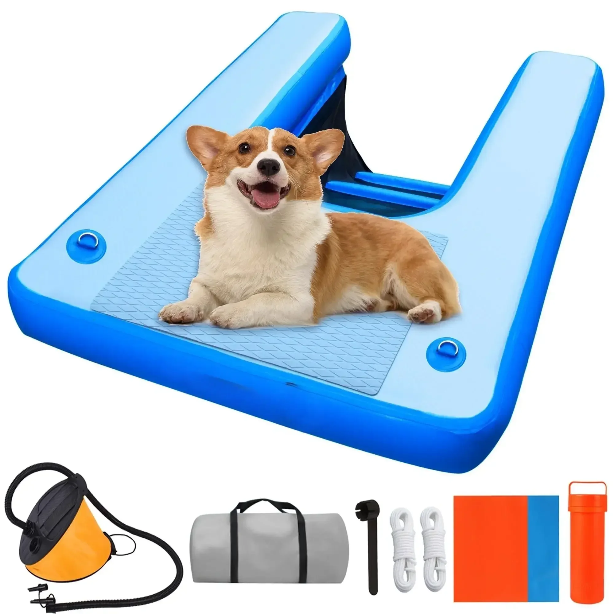 Dog Pool Ramp Floating Pontoon Ladder Steps EVA Platform Inflatable Water Ramp for Lake Docks Dog Boat Ramps
