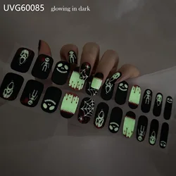 New Glow In Dark Semi-cured UV Gel Nail Stickers Skull Halloween Full Cover Gel For UV Lamp Gel Nail Strips Press On Nail Decal