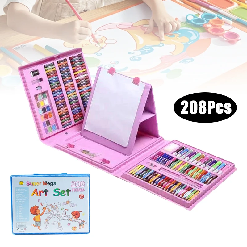 Kids Art Supplies 208 Pcs Double Sided Trifold Easel Painting Art Set Painting Supplies Set With Sketch Pad Markers For Boys