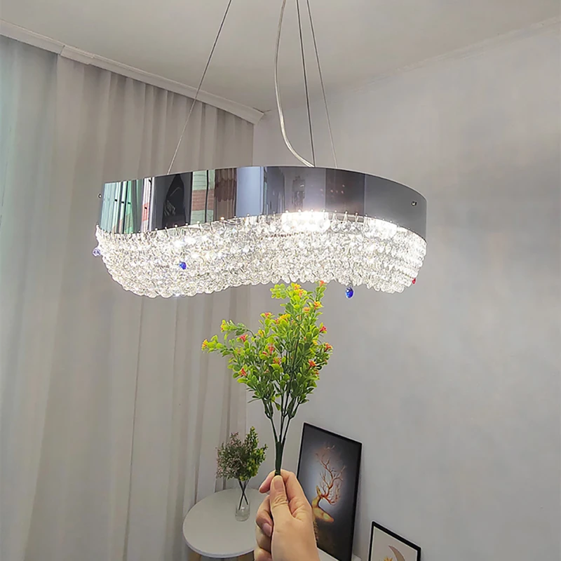 

Modern Luxury Chandelier Dining Living Room Round New Design Home Decor Hanging Lamp Chrome Crystal Led Light Bedroom Lustre