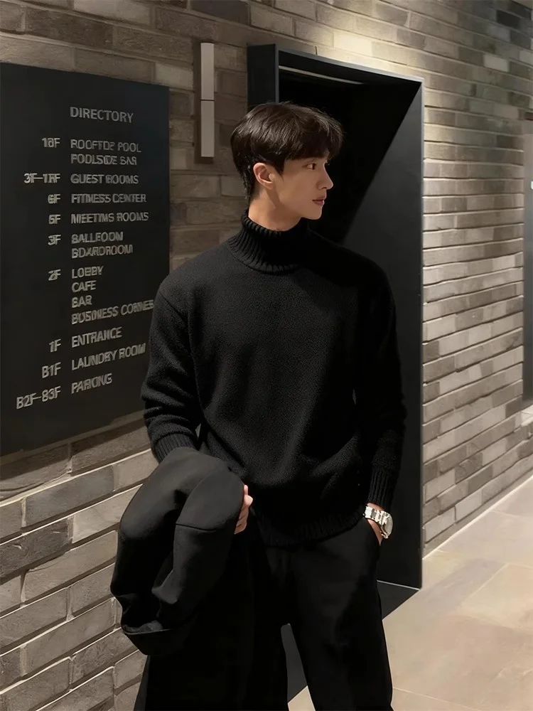 

Bla High Collar Sweater Men's Autumn Winter Korean Sle Cleanfit Premium Fitting Inner Wear Knitted irt for Men