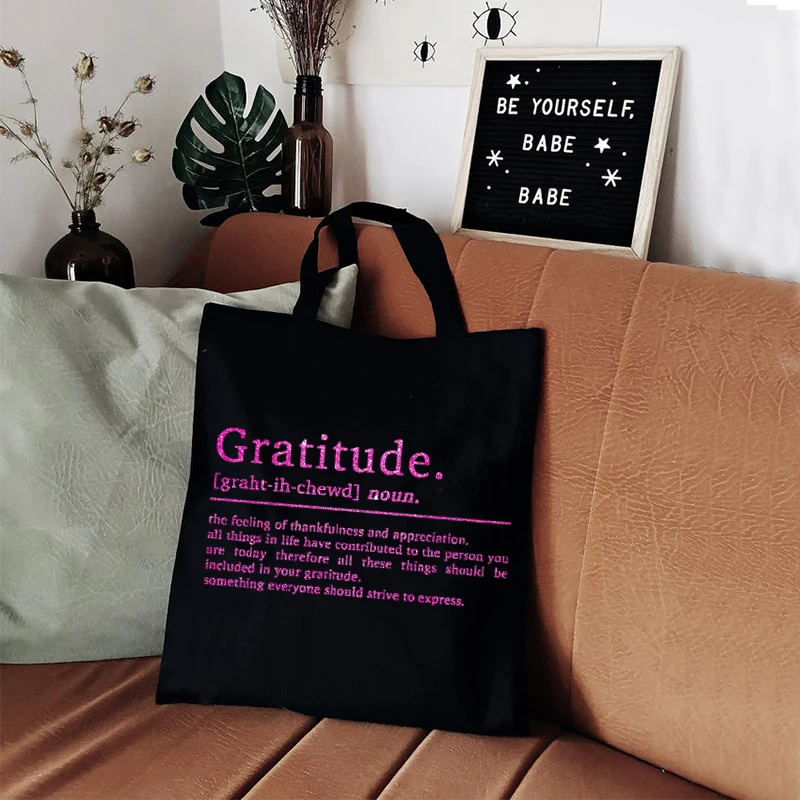 Gratitude Print Totes Reusable Bag Inspirational Quotes Prints Large Tote Bag  Positive Print Letter Shopping Bags Custom Bag XL