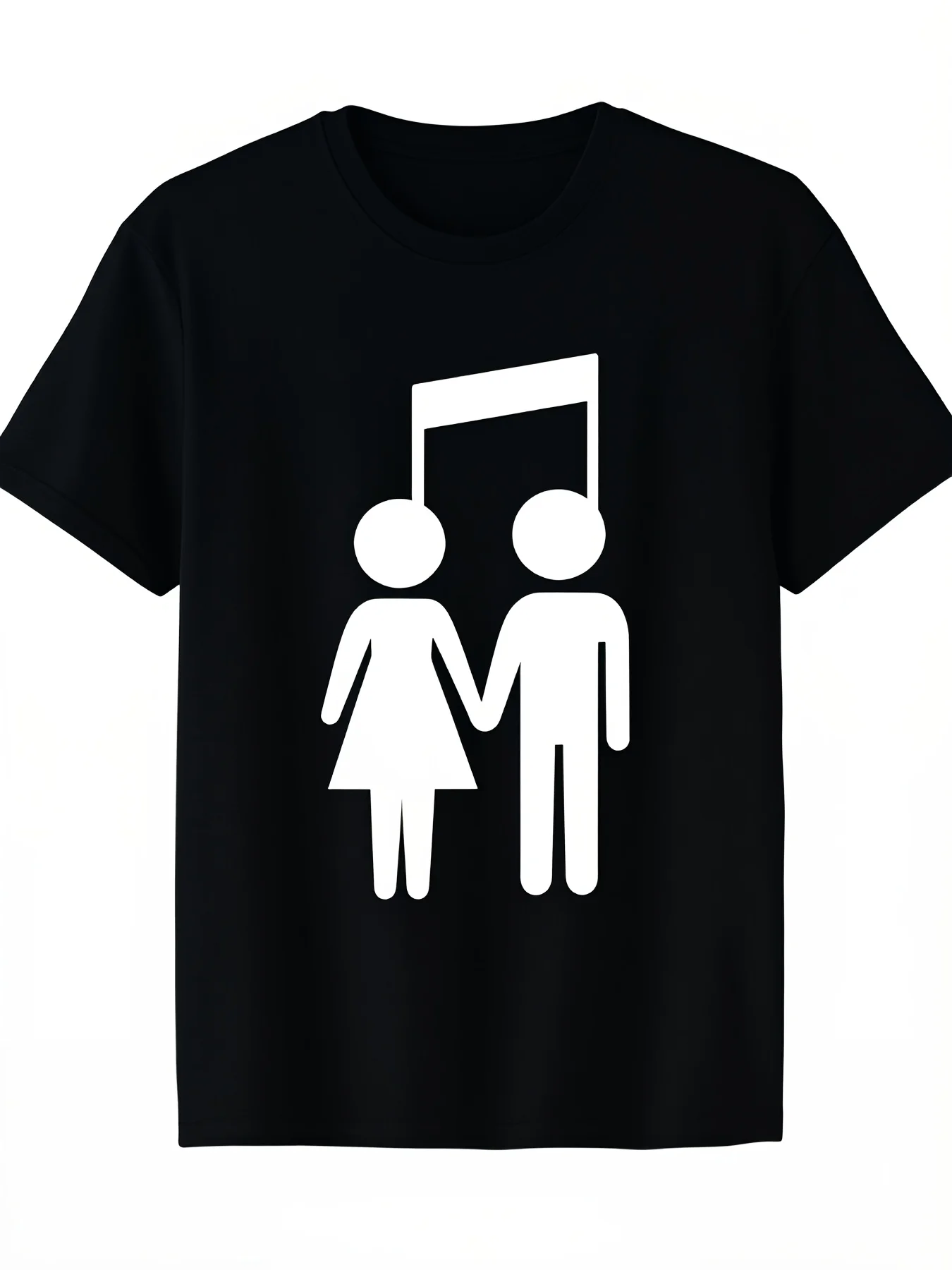 Men'S Unisex Matching Couple T-Shirts Music Note Staff Print with Stick Figure White Black Unisex Short Sleeve Round Neck Tees Suitable for Concerts Dates Casual Wear Machine Washable MuRetro