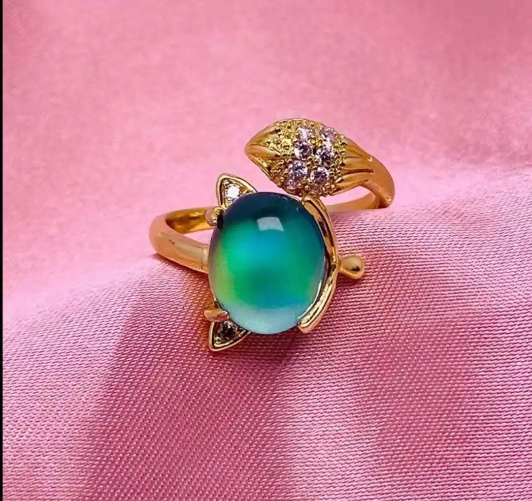 Vintage Fox Ring for Women Temperature Sensitive Stone Index Finger Rings Opening  Animal Jewelry Accessories Party Gifts