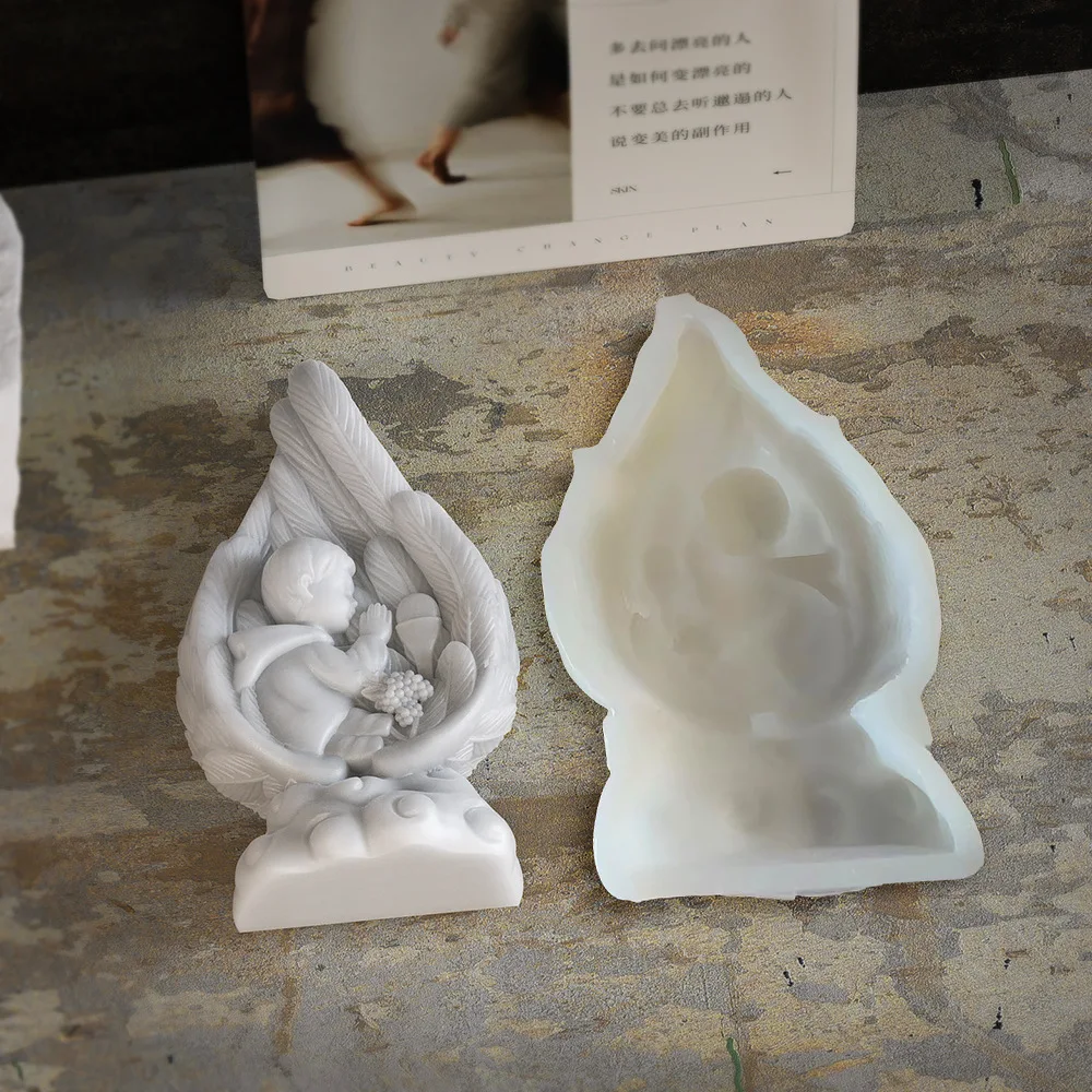 Angel Wings Candle Silicone Mold Jesus Family Prayer Aromatherapy Candle Gypsum Resin Molds Church Home Decoration