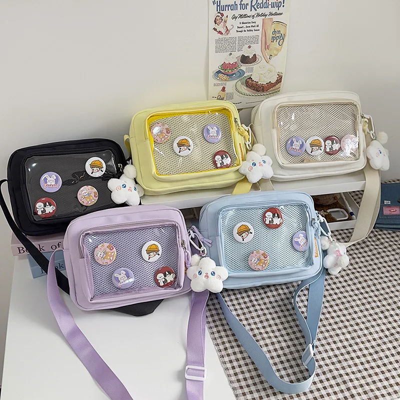 

Women Girls Ins Korean Anime Bag - Transparent Badge Window Crossbody Sling Bag, Small Casual Phone Storage Bag
