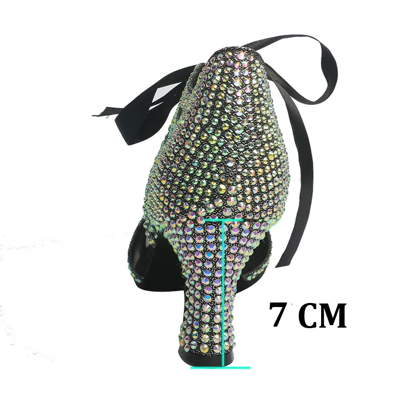 Wedopus Mary Jane talon bloc chaussures de soirée de danse paillettes avec cristaux semelle en daim talons de danse de salon Peep Toe ruban cravate 7CM