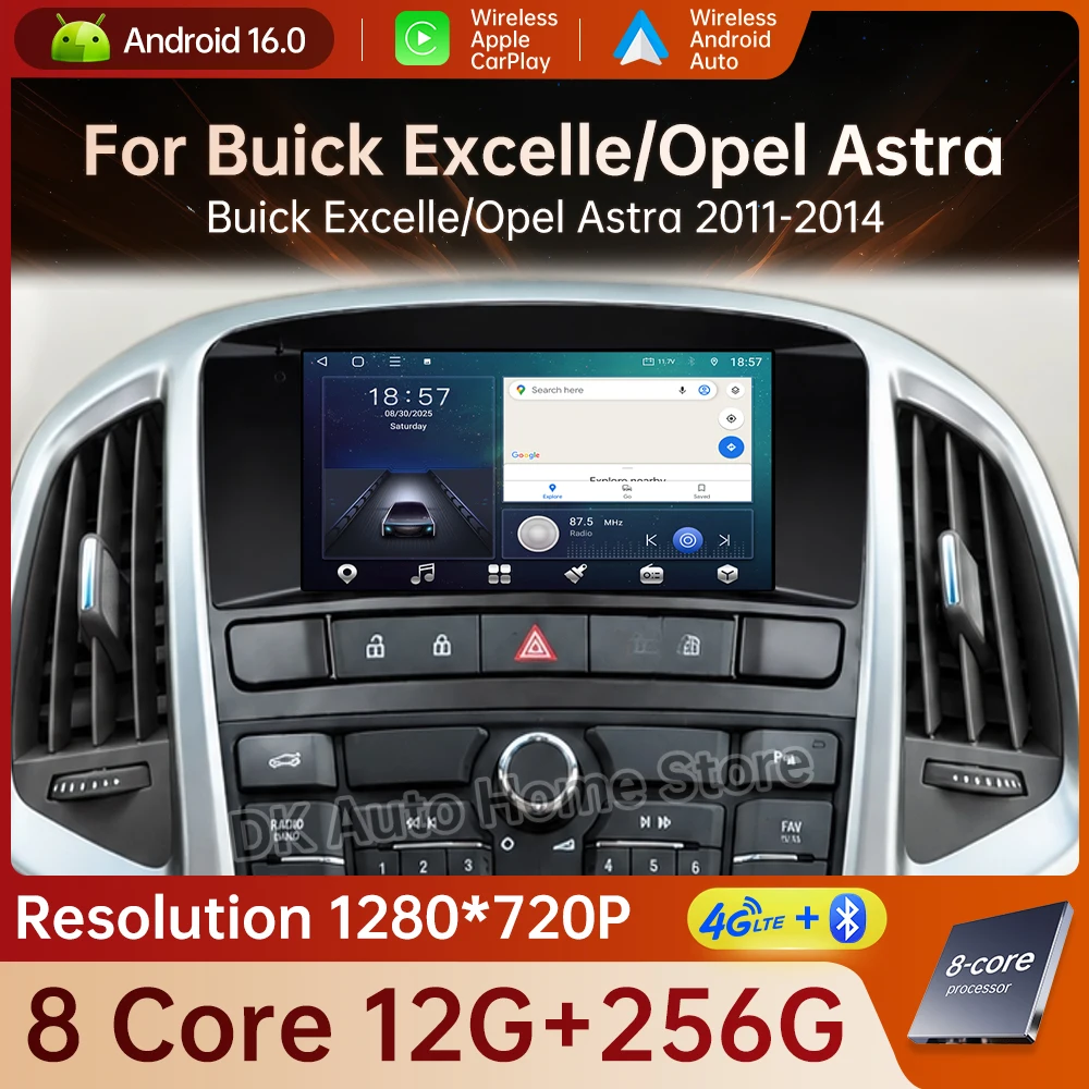 Android 16 For Buick Excelle opel Astra 2011 - 2014 Car Radio Bluetooth Multimedia Wireless Auto Carplay 4G WIFI DSP GPS Navi-