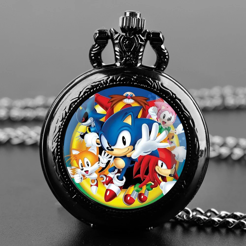 Famosa Cúpula de cristal sónica de dibujos animados, reloj de bolsillo de cuarzo con números arábigos, collar con colgante, cadena de reloj, regalo para hombres, mujeres y niños