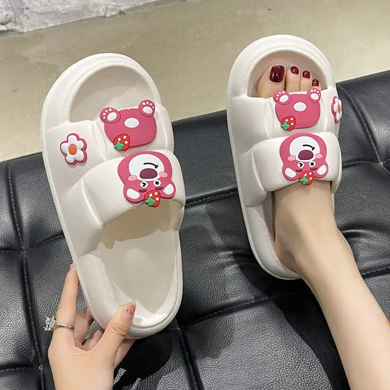 Disney Women Slippers for Summer Lotso Bear Thick Sole household anti slip Beach Floor Garden Sandals For Women White EVA Shoes