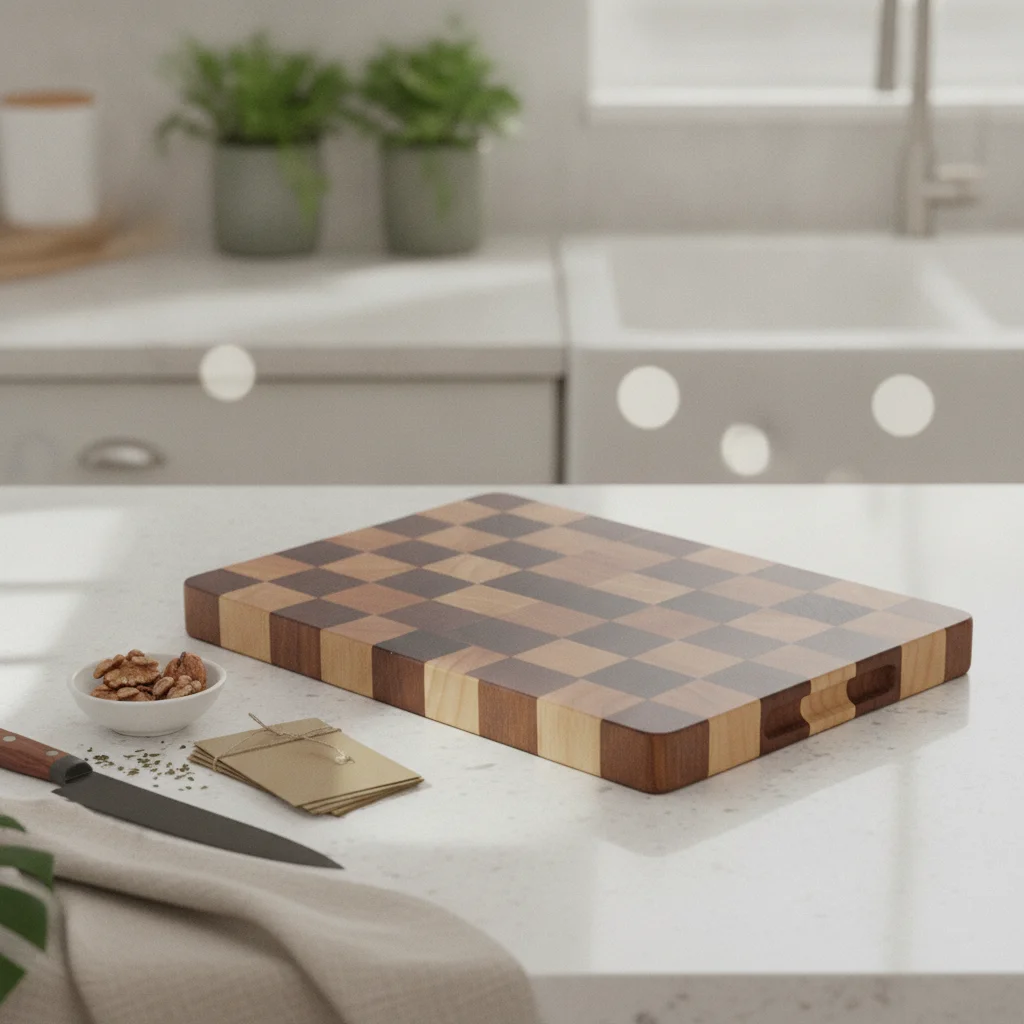 Kitchen Tool Natural Wood Grain Food Prep Checkerboard Cutting Board Kitchenware Thick Wooden Chopping Board Blade-Friendly