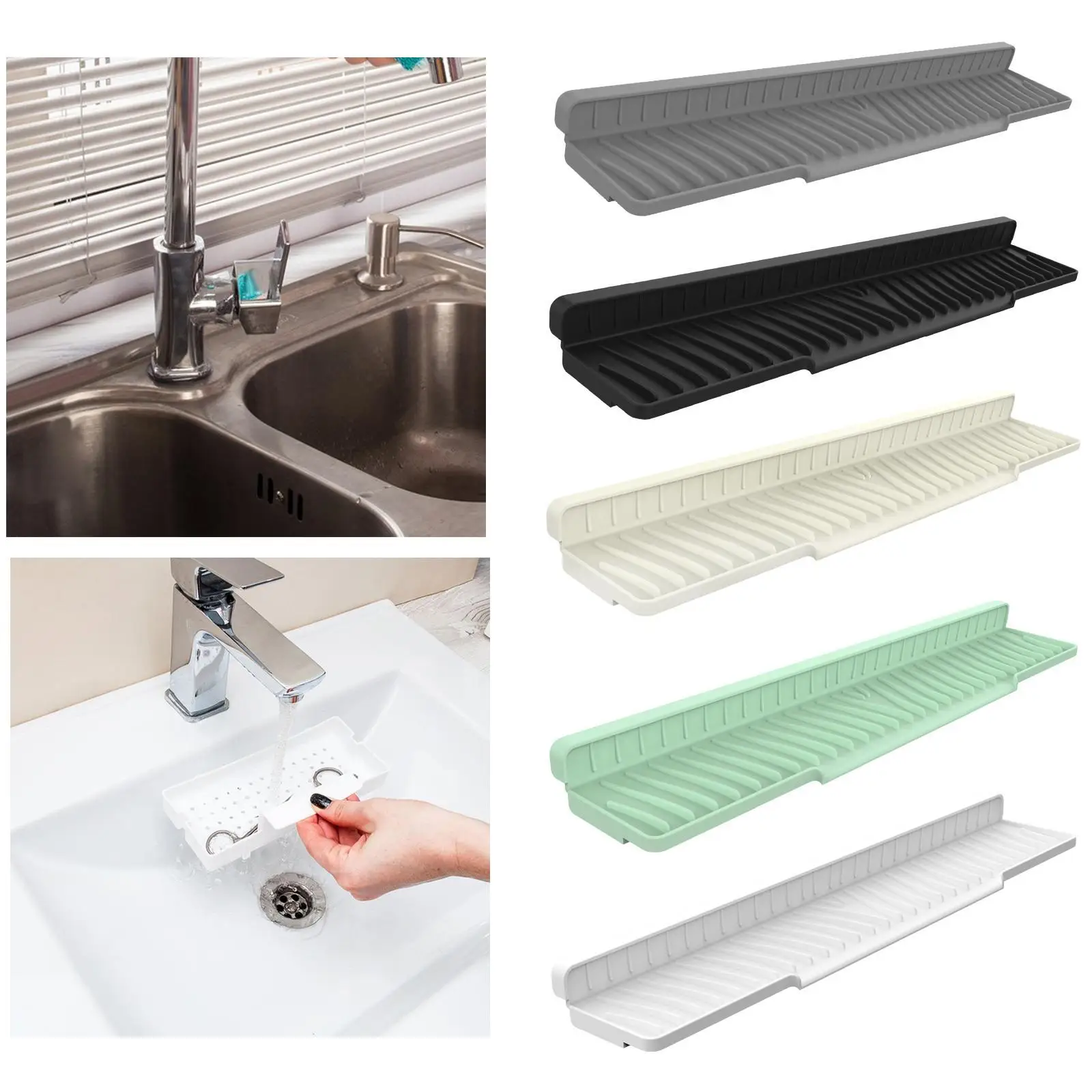Sink Draining Pad Silicone Counter Mat Faucet Splash Guard for Kitchen Sink Drying and Storage
