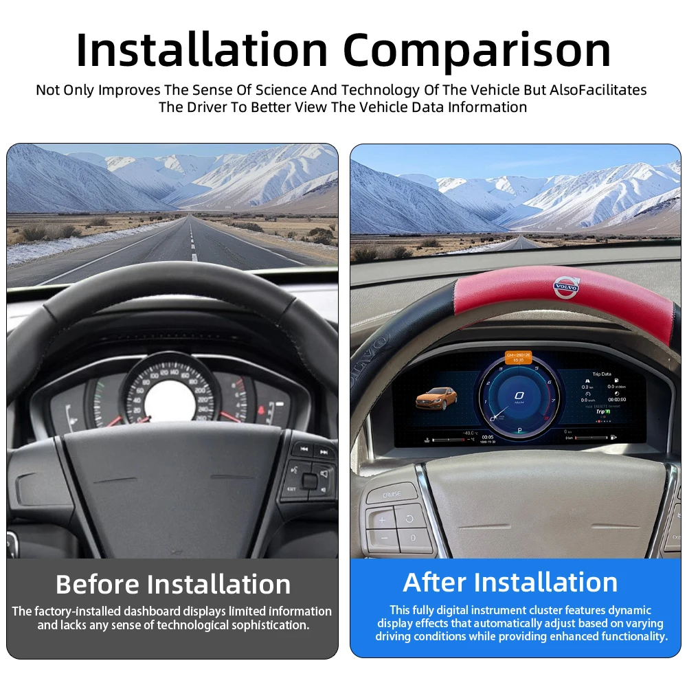 Digital Instrument Cluster For Volvo XC60 2015–2017 Speedometer 12.3”HD screen1920*720/Supports CarPlay / Android Auto/Plug&Play