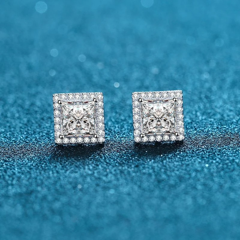 

Ourfuno 1.2-4CT Square Moissanite Earrings For Women Men Minimalist 925 Sterling Silver Stud Earrings Party Wedding Jewelry Gift