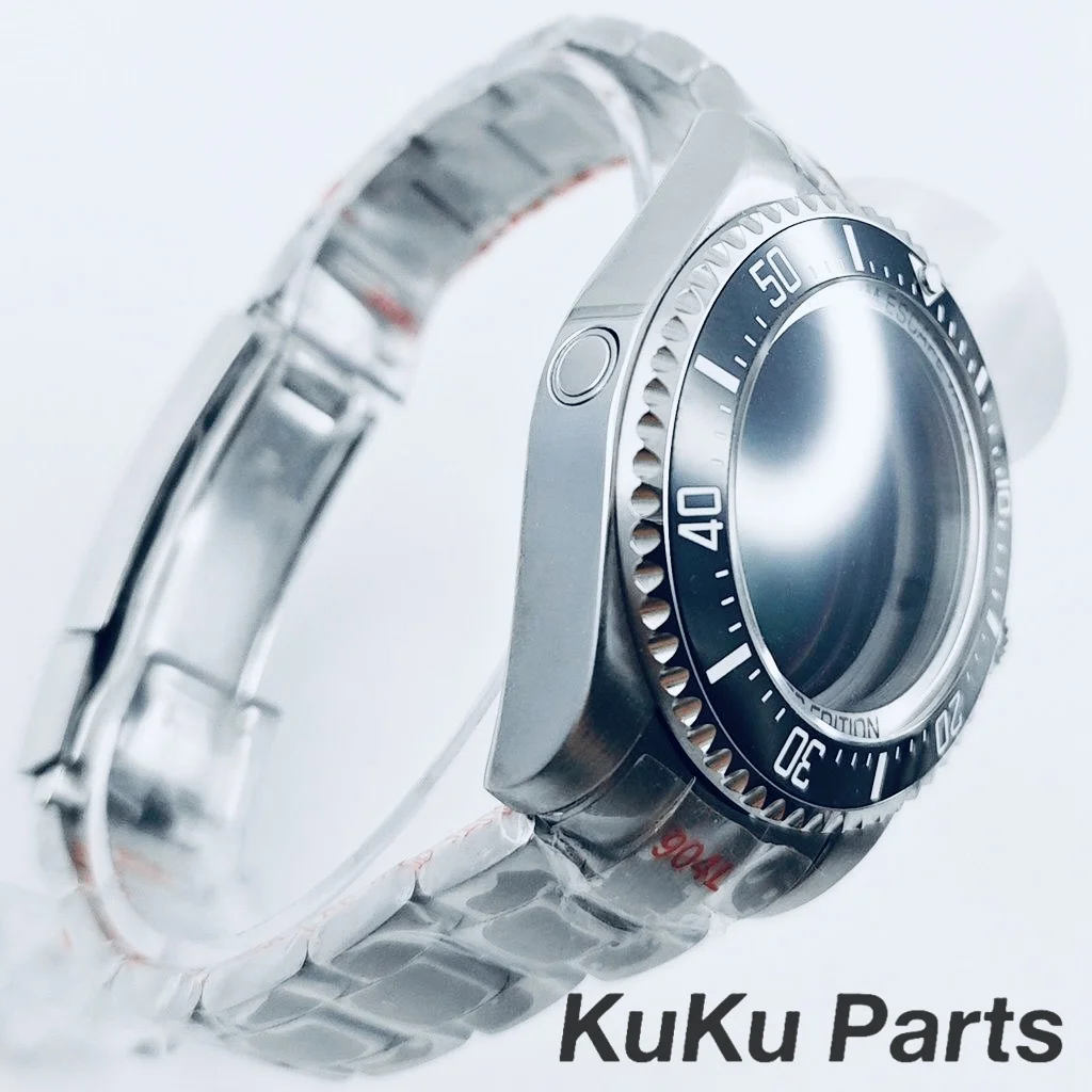 44MM Oyster Sapphire Crystal Diving Watch Case Helium Escape Valve Inner Ring Fit 28.5mm Dial For NH34 NH35 NH36 NH38 NH70 Watch