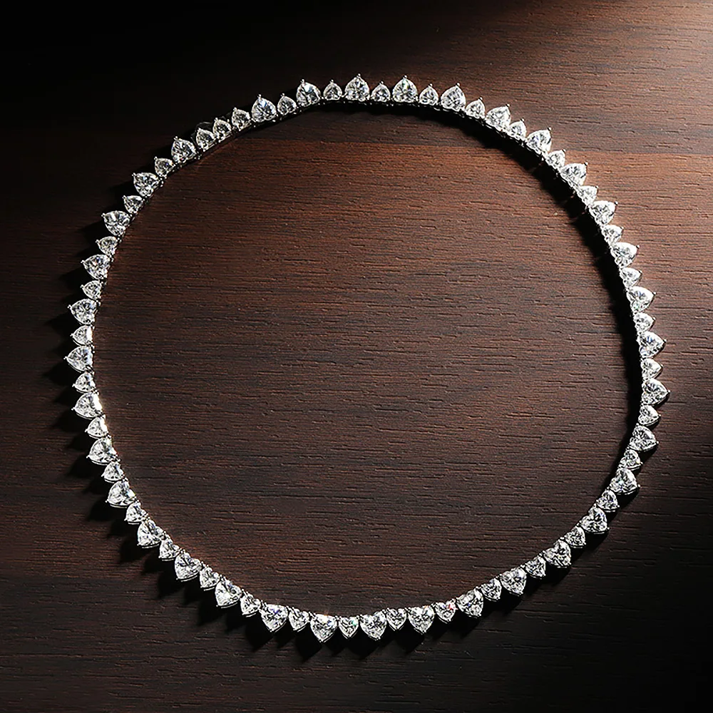 Collar de tenis de diamante de moissanita de corte de corazón de lujo para mujer, Plata de Ley 0,5, collares de Riviera para mujer, 925, 1 quilate