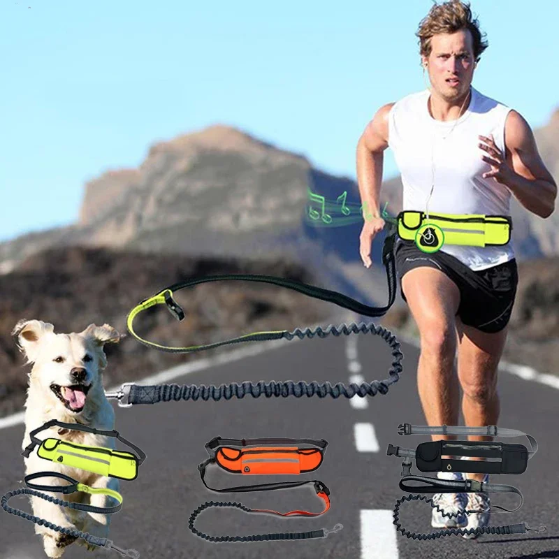 

Hands Free Dog Leash With Waist Bag Rope etractable Bungee Reflective Dogs Collar Leash For Running WalkingTraining Hiking