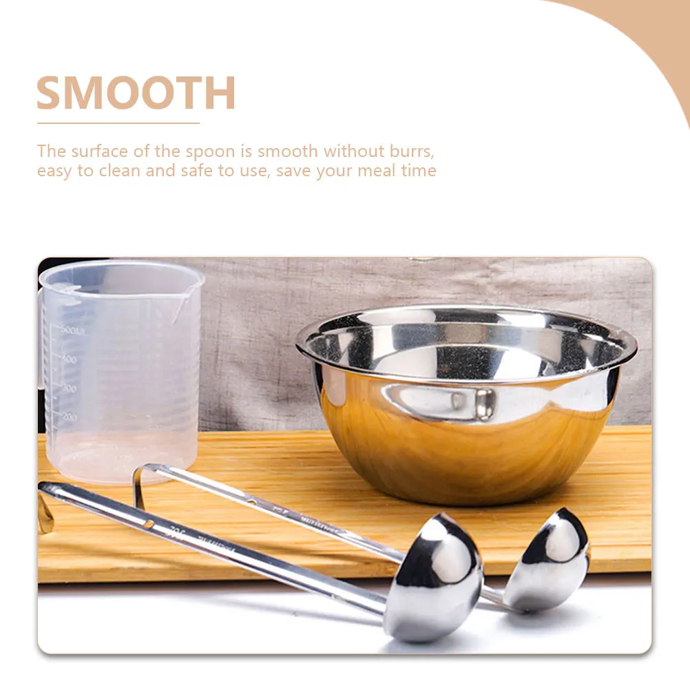 

3pcs Stainless Steel Measuring Spoon Long Handle Smooth No Burrs Soup Ladle For Home Kitchen Restaurant Use Serving Ladle