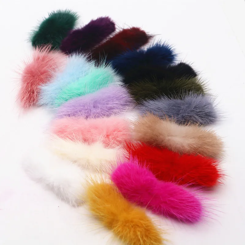 2-3cm*6-7cm Mink Pompoms Bowknot Pompon for Sewing on Knitted Key Chain Scarf Hats Fur DIY Craft Supplies Hair Accessories