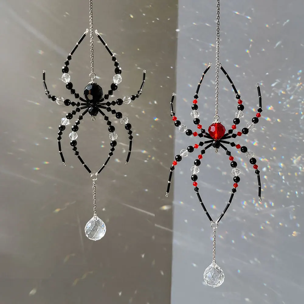 1 Piece Gothic Style Handmade Spider Sun Catcher, Black and Red Crystal Spider, Can Be Hung on Windows, Gardens, Is an Ideal Home Decoration for Indoor and Outdoor Areas, Backyards, Ceilings, and Rooms, Halloween Gift