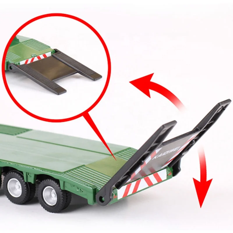 1:50 Construction Car  Low Loader With Excavator Model Diecast Truck Heavy Duty Inertia Flatbed Transporter Truck Kids Toy Gift