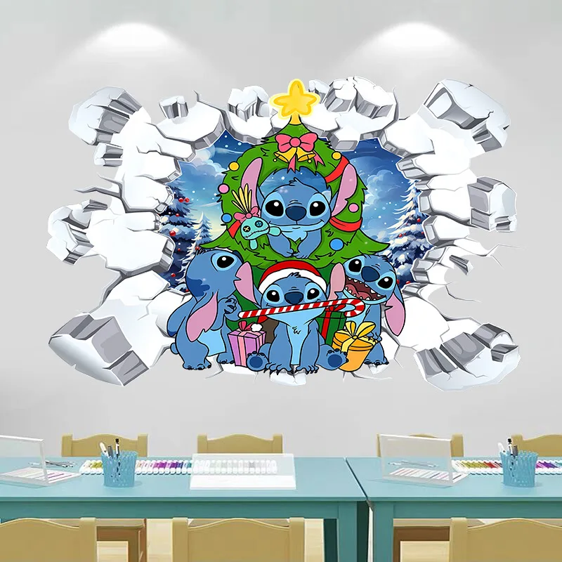 MINISO Cartoon Lilo & Stitch Christmas Festival Wall Stickers For Kid's Room Kindergarten Living Room Bedroom Wall Decoration