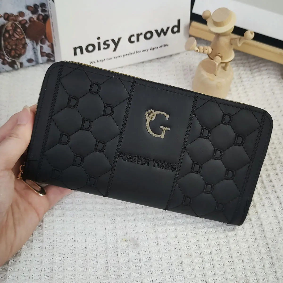 محفظة نسائية طويلة مطرزة بأحرف طويلة وسحاب طويل ومحفظة متعددة الاستخدامات ومحفظة متنقلة ذات سعة كبيرة