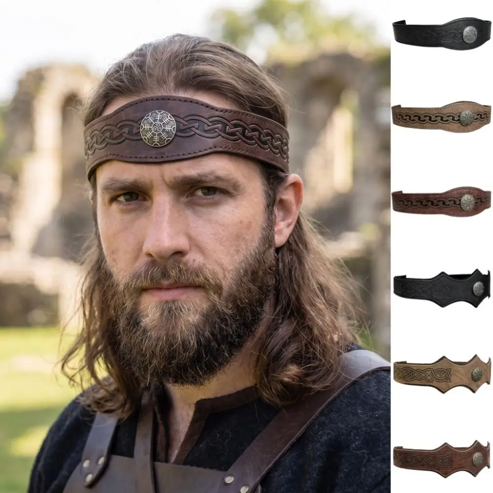 Novelty Pu Leather Pu Rivet Headband Embossed Circlet Halloween Cosplay Hairband Headwear Gothic Kings Crown Photo Props