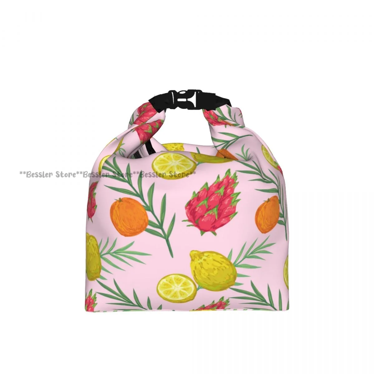 Roll-Top Insulated Lunch Bag Tropical Fruit Pattern Thermal Bento Box Bag Portable Cooler Bag for Picnic