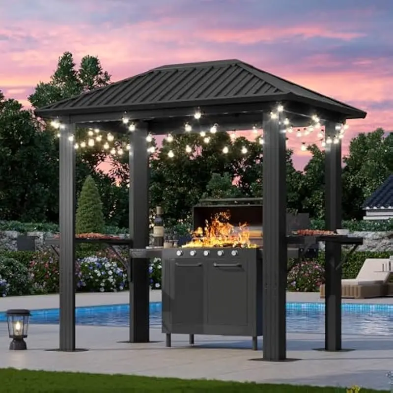 5 FT x 8 FT Rectangular Hardtop Outdoor Gazebo with Galvanized Steel Roof Panel, Waterproof Aluminum Frame, UV Protection, Dual