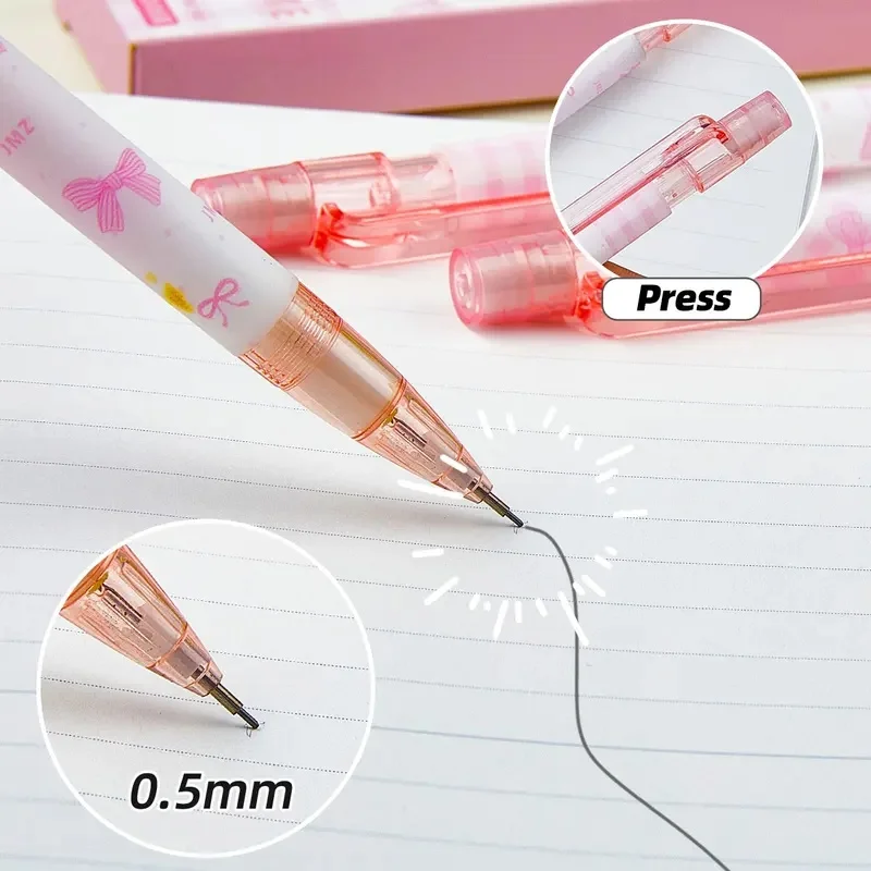 4/8PCS Pink Bow Mechanical Pencil Set 0.5mm Cute Kawaii Retractable Pencil School Office Supplies Smooth Writing - view 5