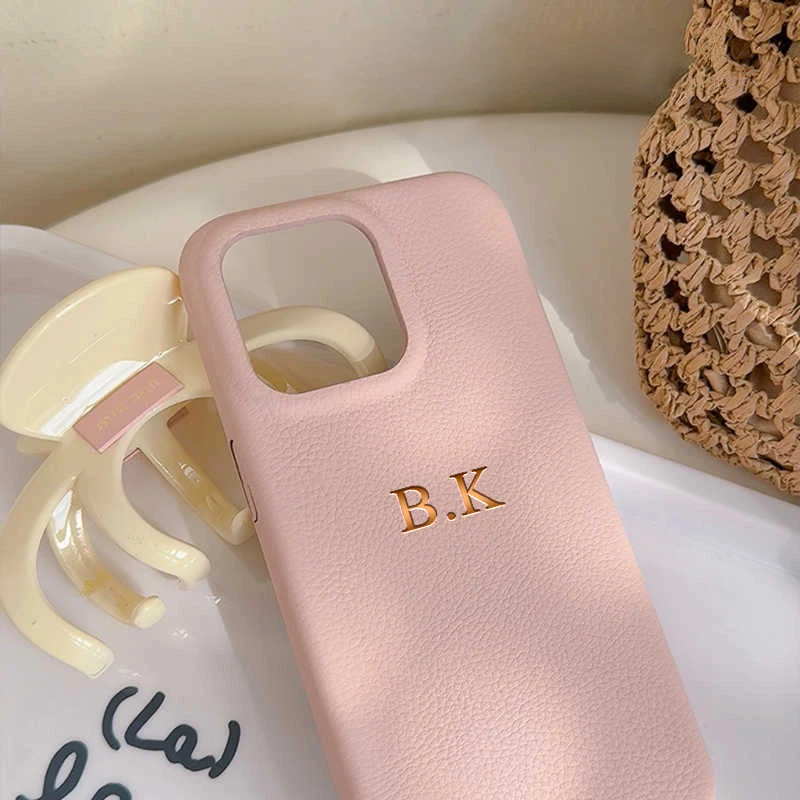 Personalised Customized Name Case For iPhone 12 13 14 15 16 pro max Initials DIY Letters Luxury Litchi Leather Gift Cover
