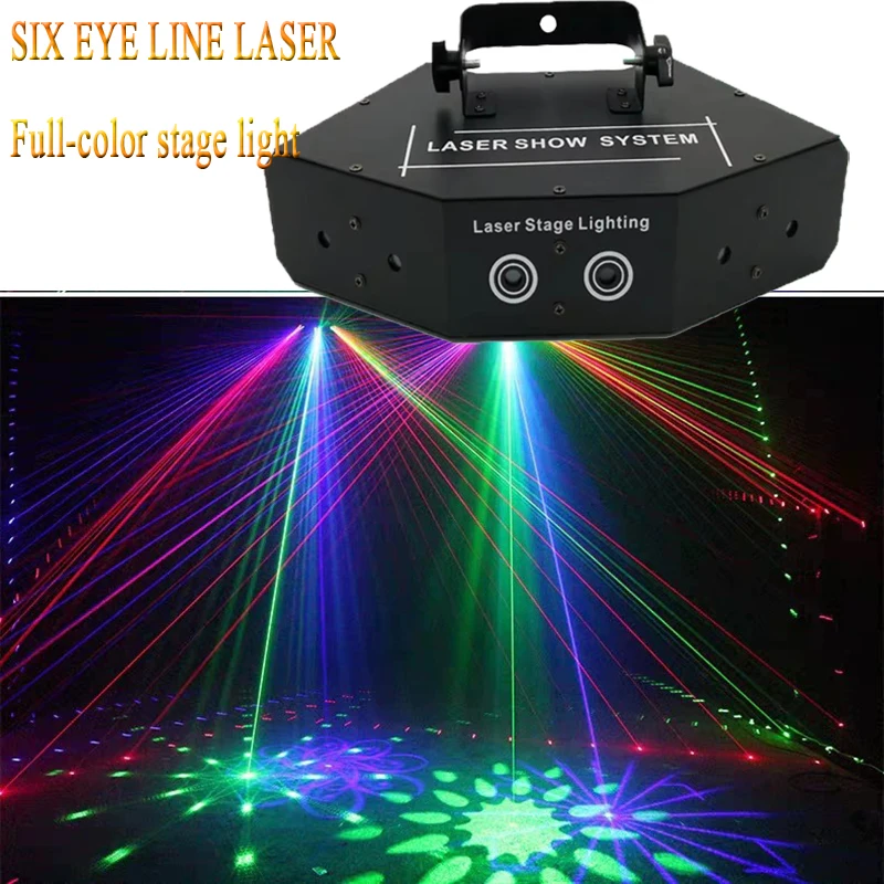 

6-глазый RGB лазерный сканер DMX512 Светодиодный луч сценического освещения DJ Lights Patterns Laser Effect Disco Bar Xmas Party Music Show Projector