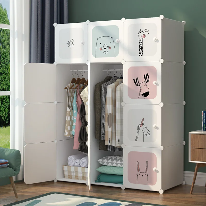 Simple Wardrobe DIY Bedroom Storage Cabinet Plastic Assembly Simple Combination Storage Rack Dustproof Folding Baby Wardrobe