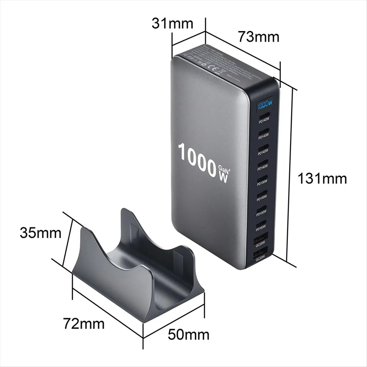 Punctual- New 1000W GaN Desktop Fast Charger PD3.1 USB Type C 10-Port Fast Charging Station Adapter for Mobile & Tablets EU Plug