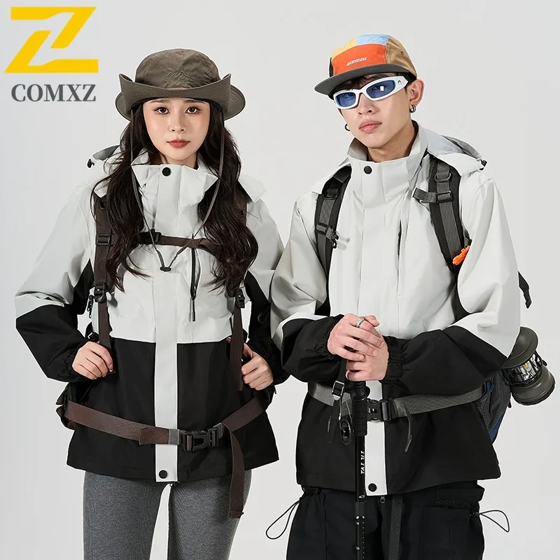 سترة رجالية بقلنسوة ممتازة من COMXZ سترة واقية خفيفة للتسلق في الهواء الطلق رحلة مقاومة للرياح معطف خريفي بسحاب #3