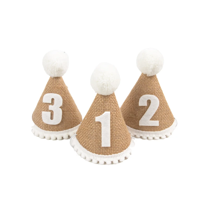 1pcs Baby First Birthday Party Burlap Hat Linen Felt Hat 1st 2nd 3rd Years Kids Baby Shower Hat Birthday Headband Decor Supplies