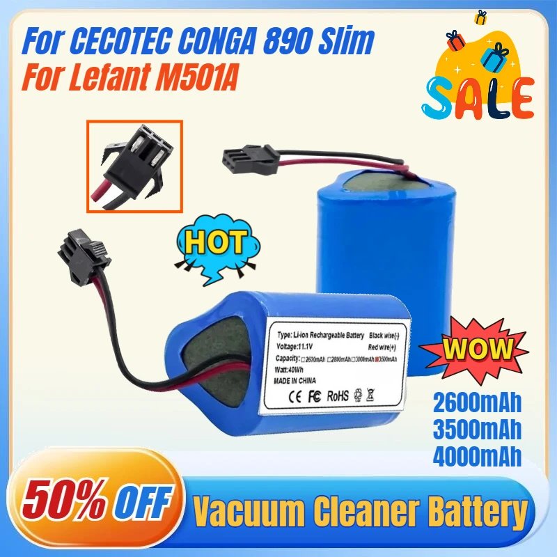 

10.8V/11.1V Replacement Battery for CECOTEC CONGA 890 Slim for Lefant M501A Vacuum Cleaner Battery Fit for Cen 330/331/332/333